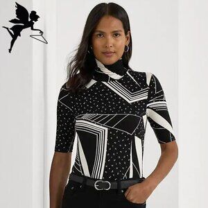 RALPH LAUREN Geometric Print Stretch Jersey Top